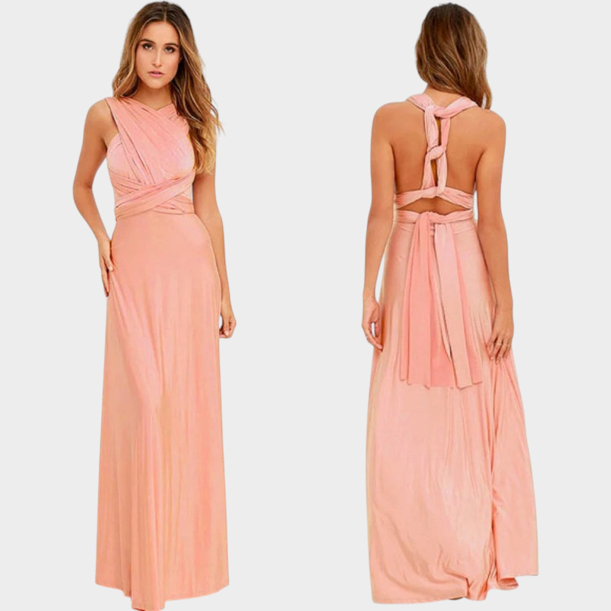 Women’s Convertible Maxi Wrap Dress with Deep V-Neck and Open Back