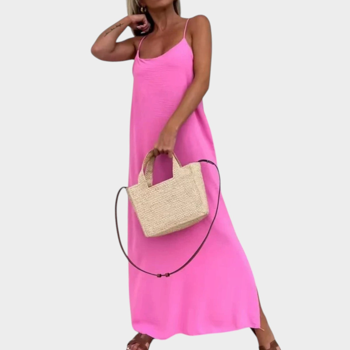 Women’s Summer Maxi Dress with Spaghetti Straps, Relaxed Fit and Side Slit