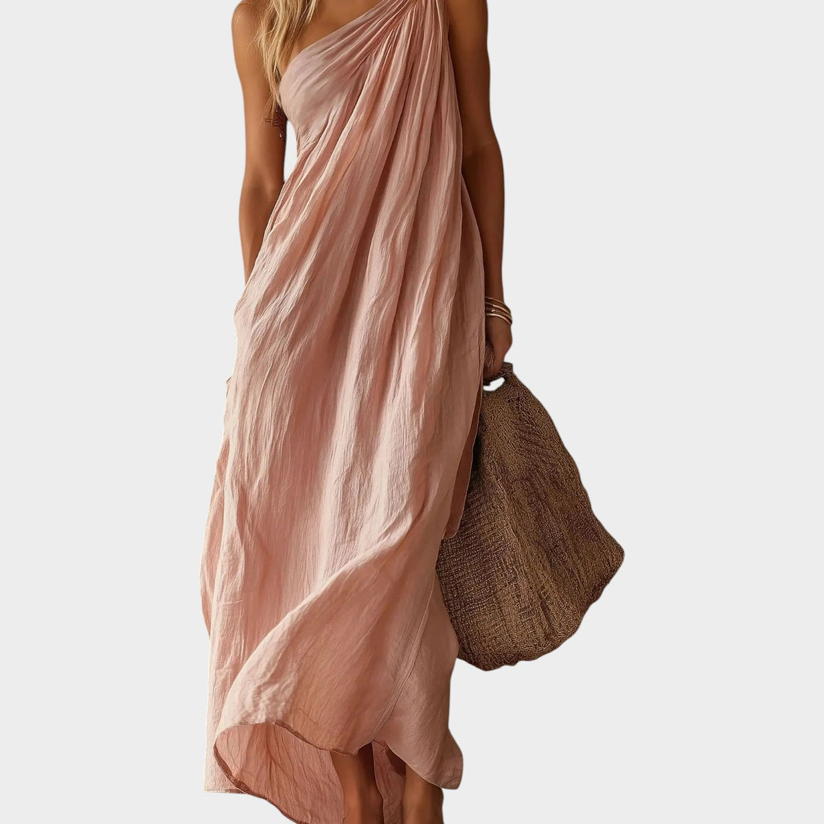 Women’s One-Shoulder Maxi Dress with Draped Design and Asymmetric Hem