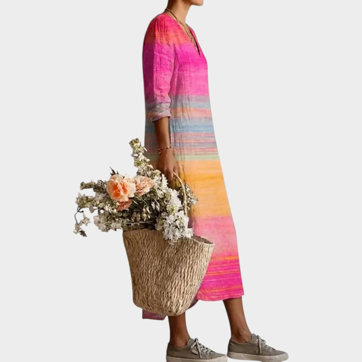 Women’s Midi Dress Relaxed Fit Striped 3D Print Pockets