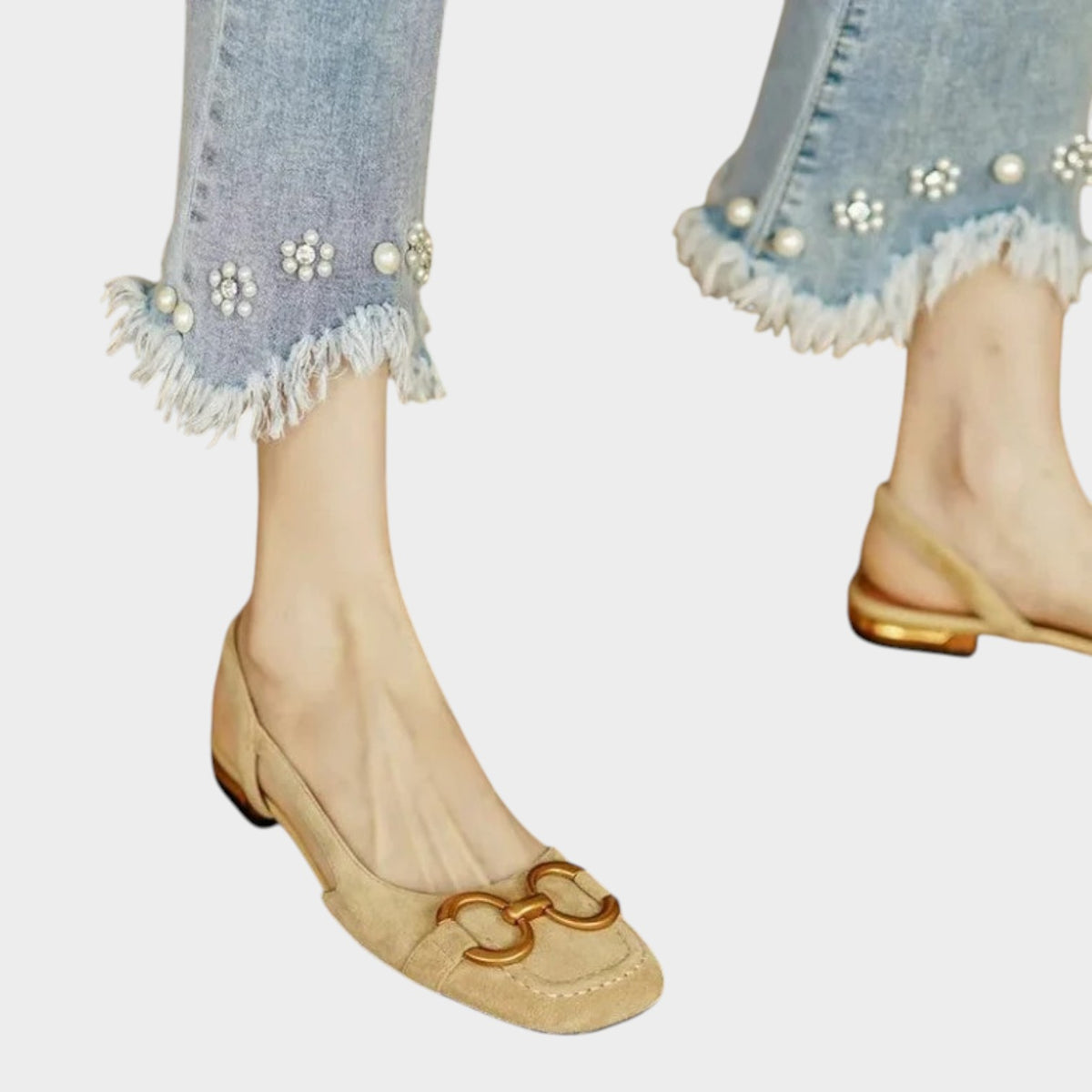 Women’s Leather Slingback Flats Buckle Detail Low Heel