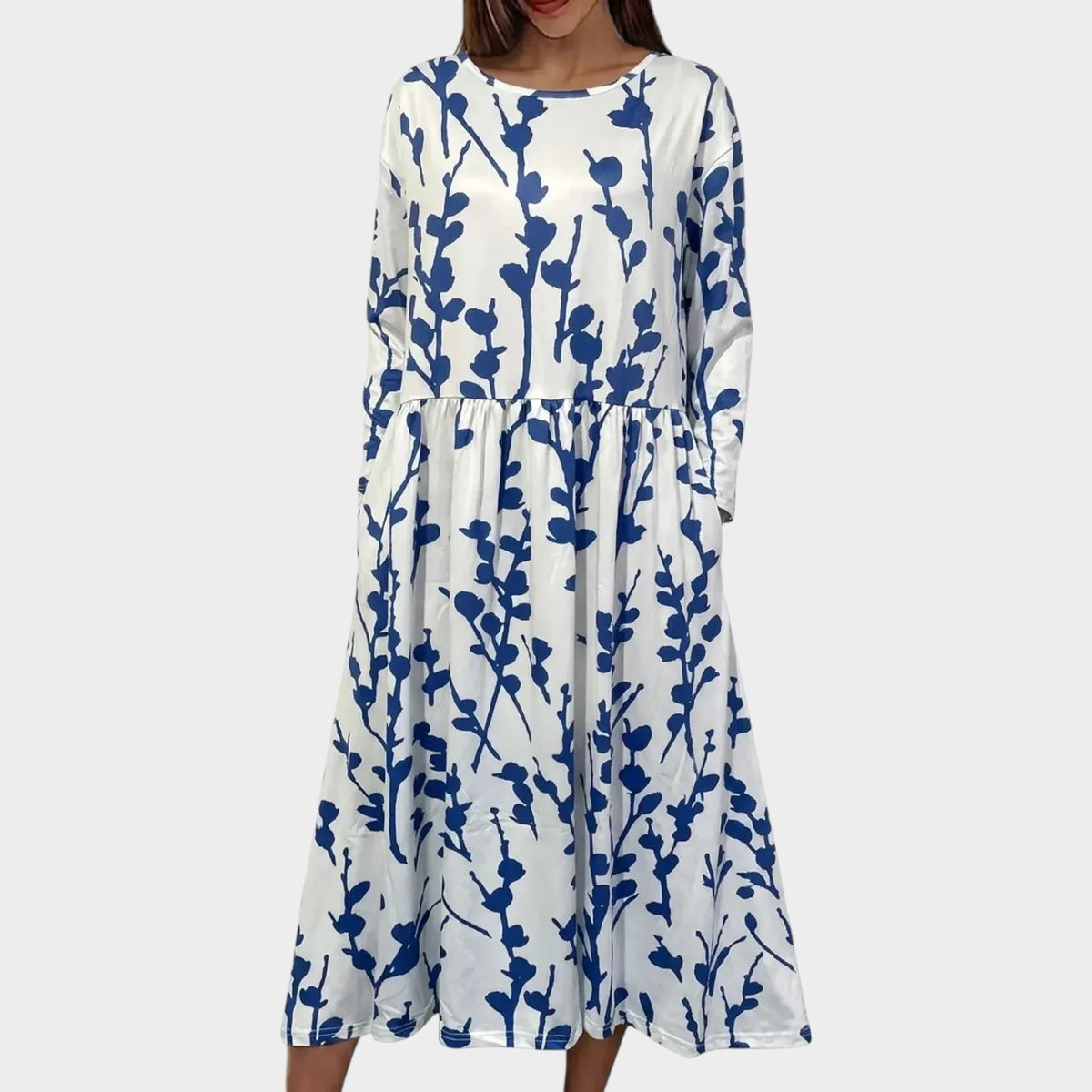 Women’s Midi Dress Floral Print Short Sleeve Round Neck