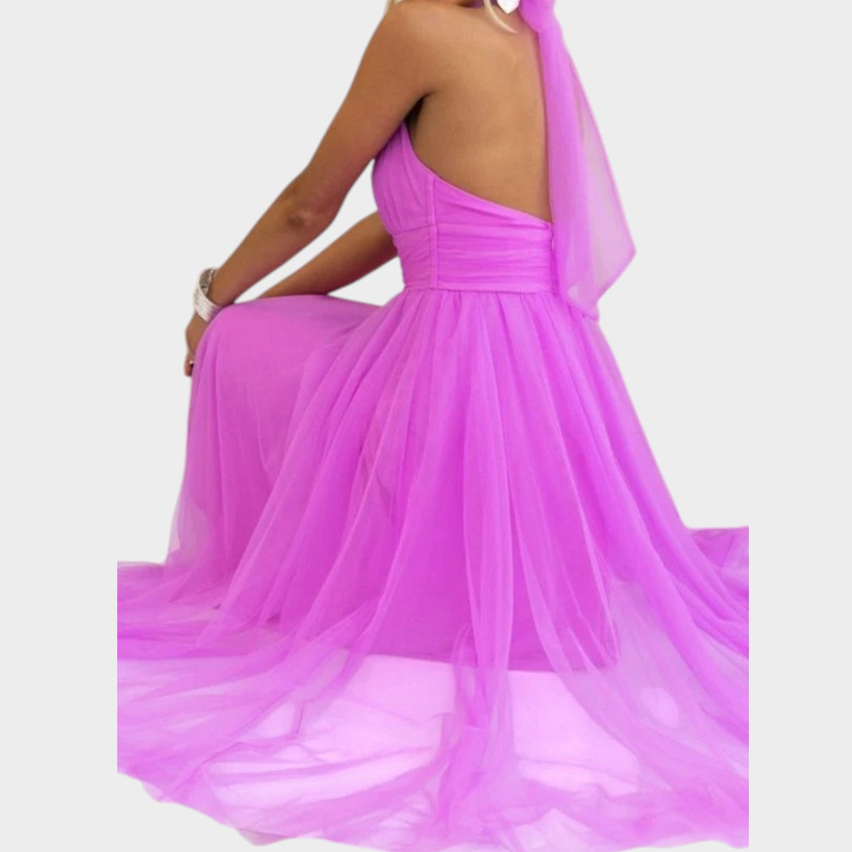 Women’s Halter Neck Midi Dress with Tulle Full Skirt