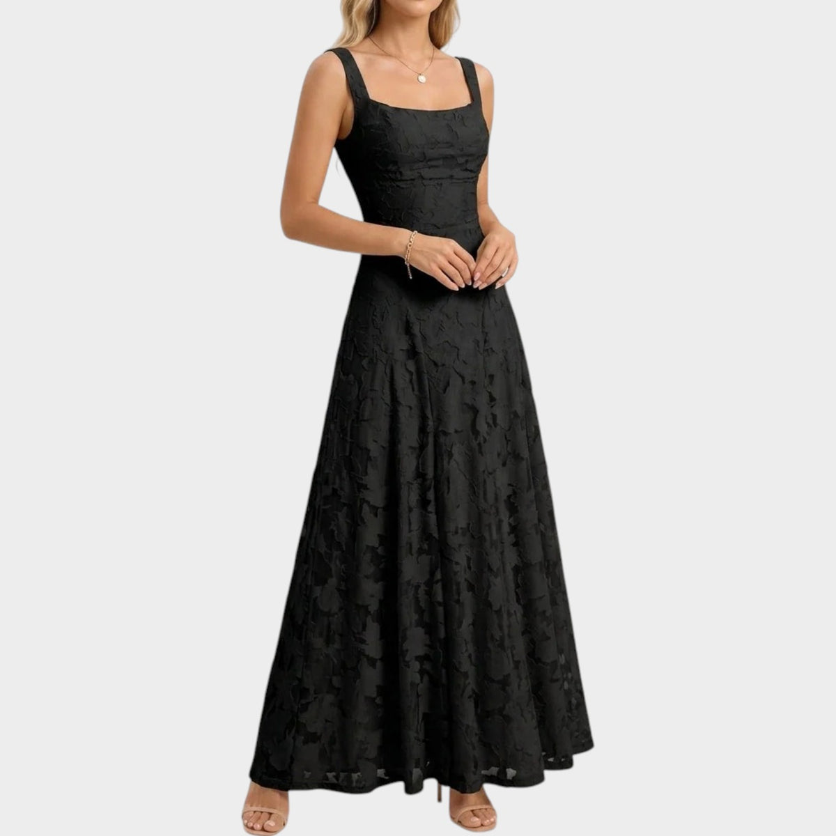Women’s Floral Lace Maxi Dress with Square Neckline