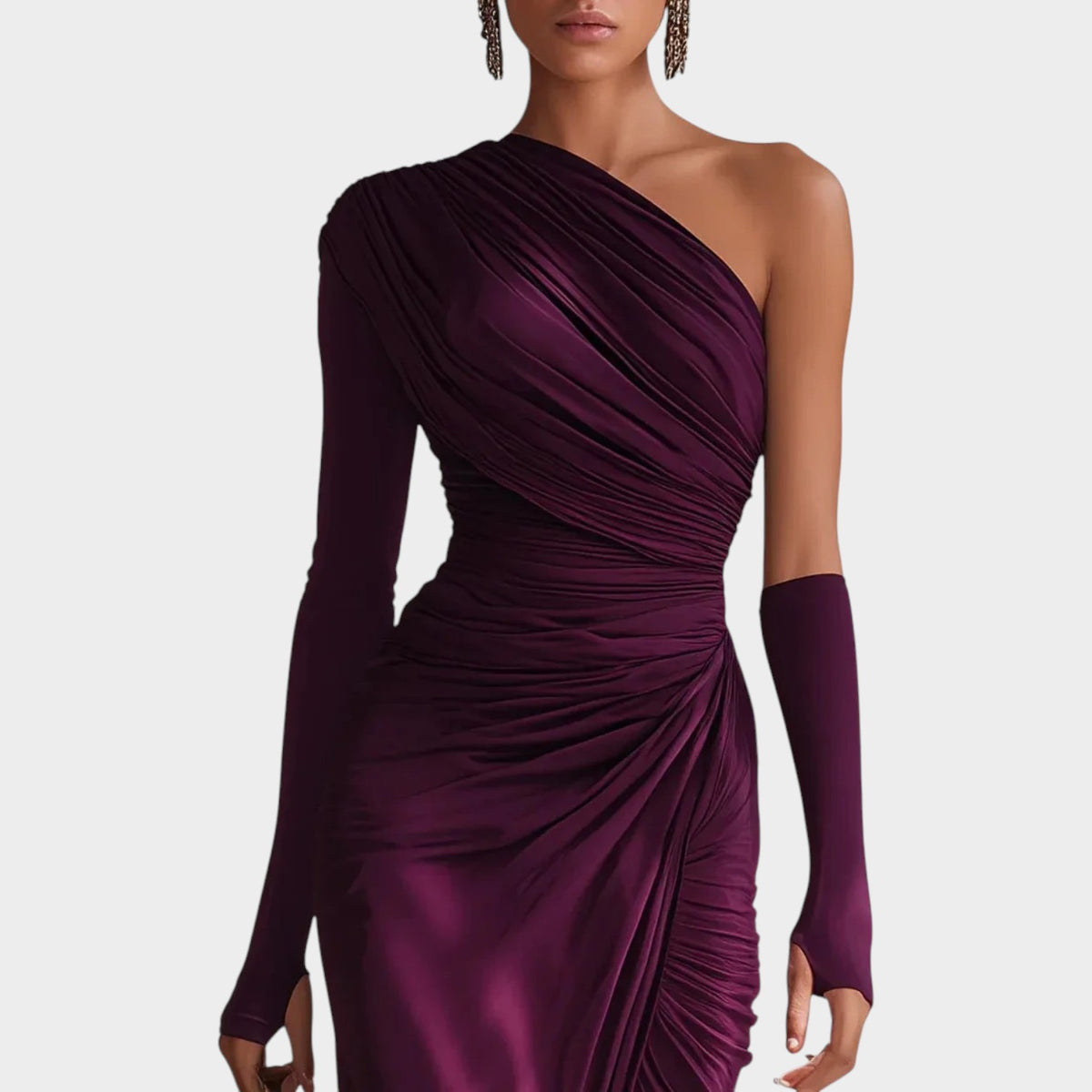 Women’s One-Shoulder Maxi Dress Draped Ruched Design Side Slit