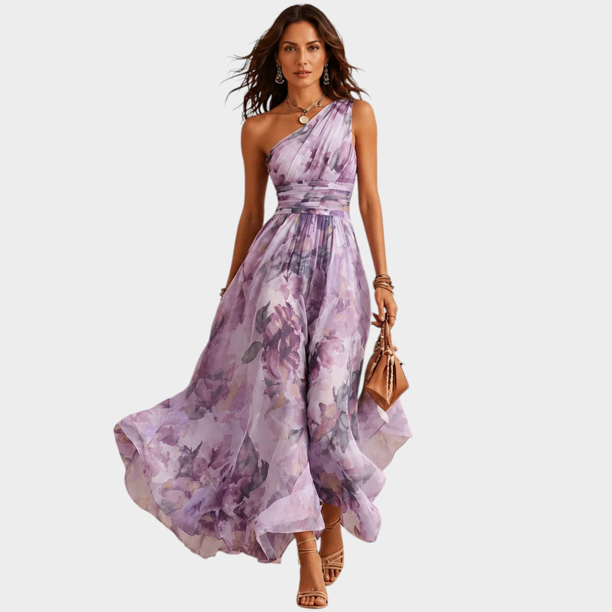 Women’s Floral Chiffon Maxi Dress with Crossover Waist and Asymmetric Hem