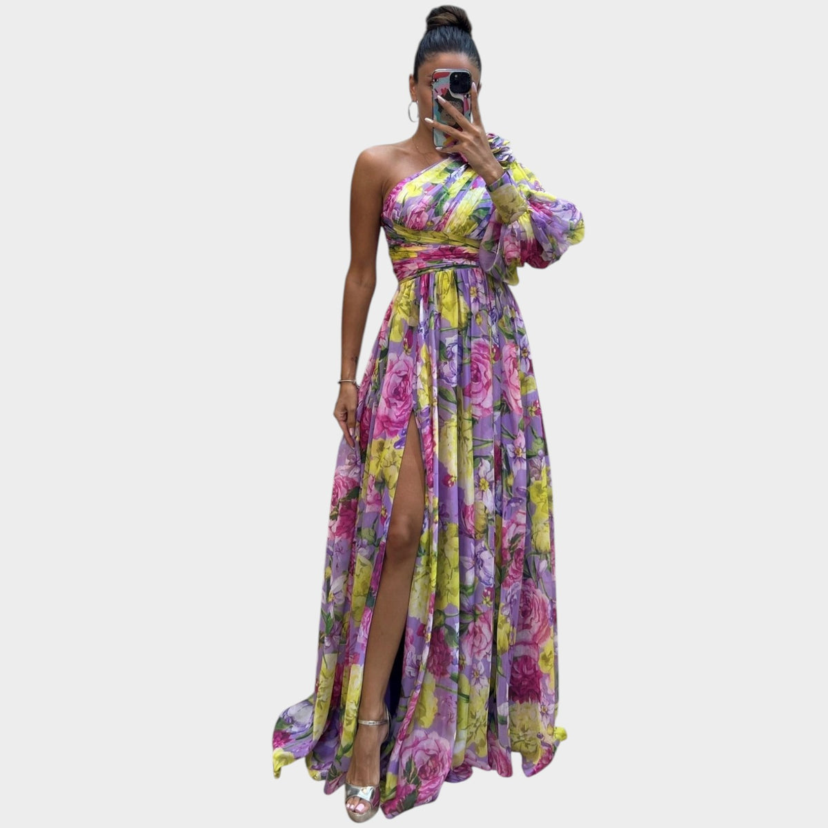 Women’s One-Shoulder Maxi Dress with Draped Waist and High Side Slit