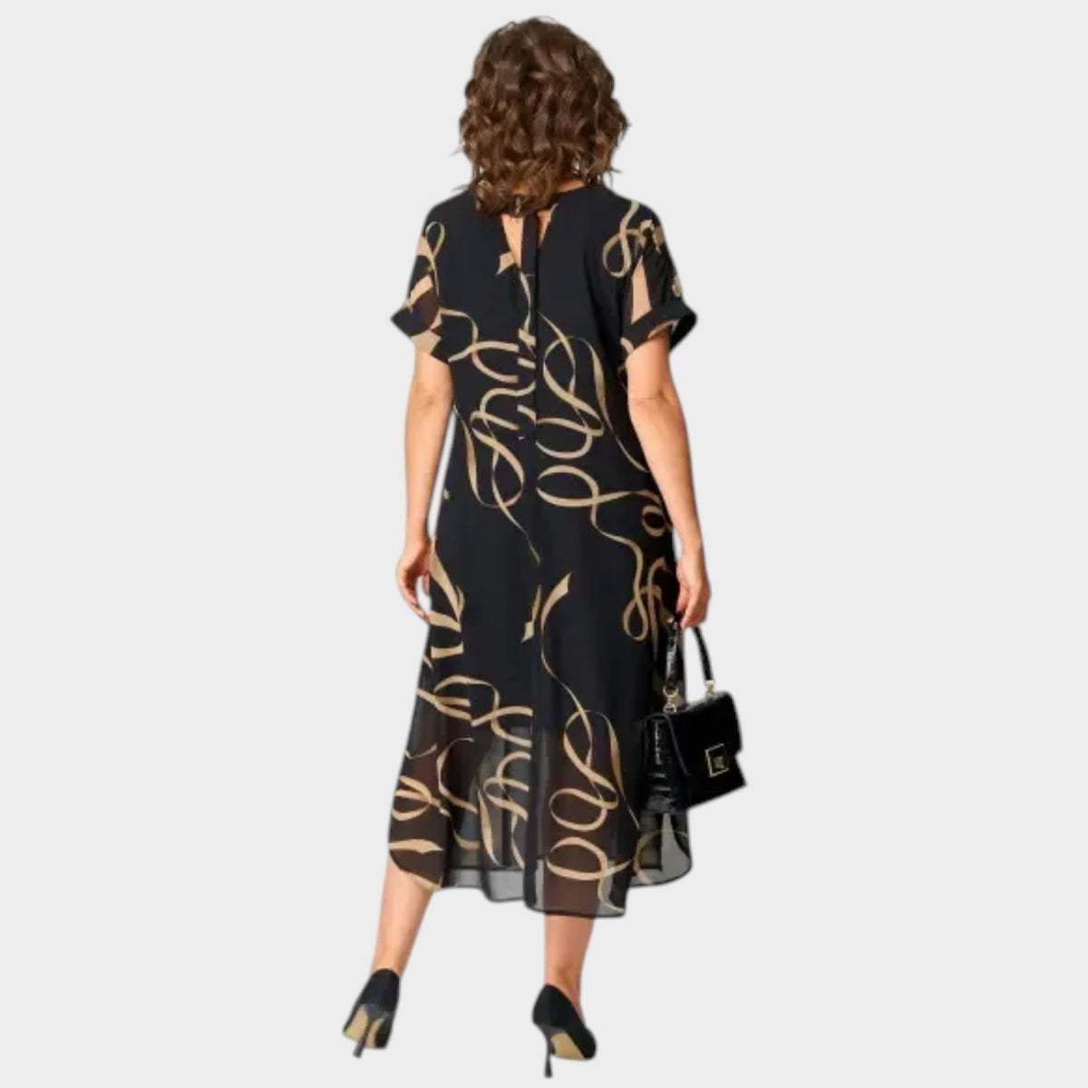 Women’s Printed Midi Dress V-Neck Short Sleeves Loose Fit