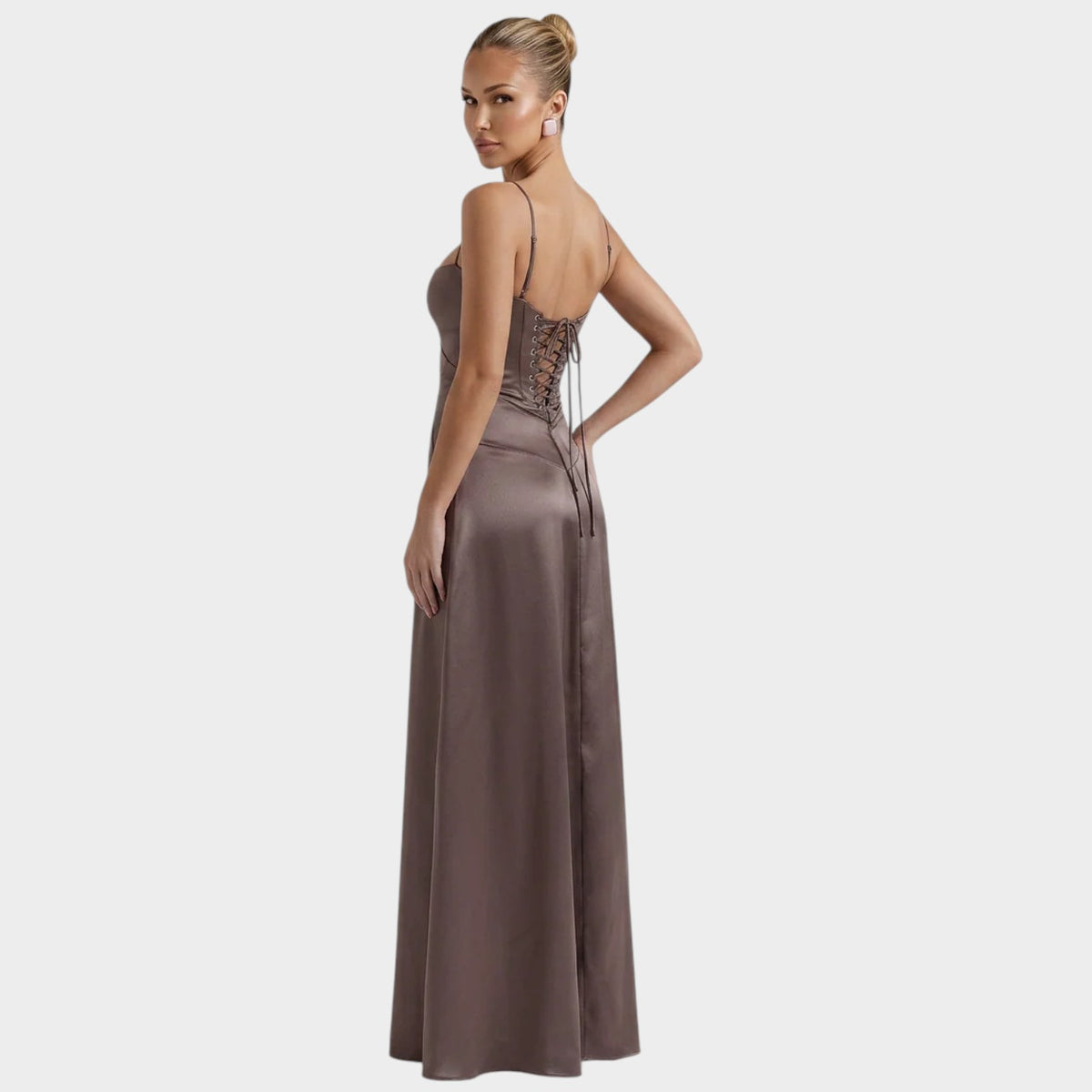 Women’s Satin Maxi Dress with Thin Straps Structured Bodice