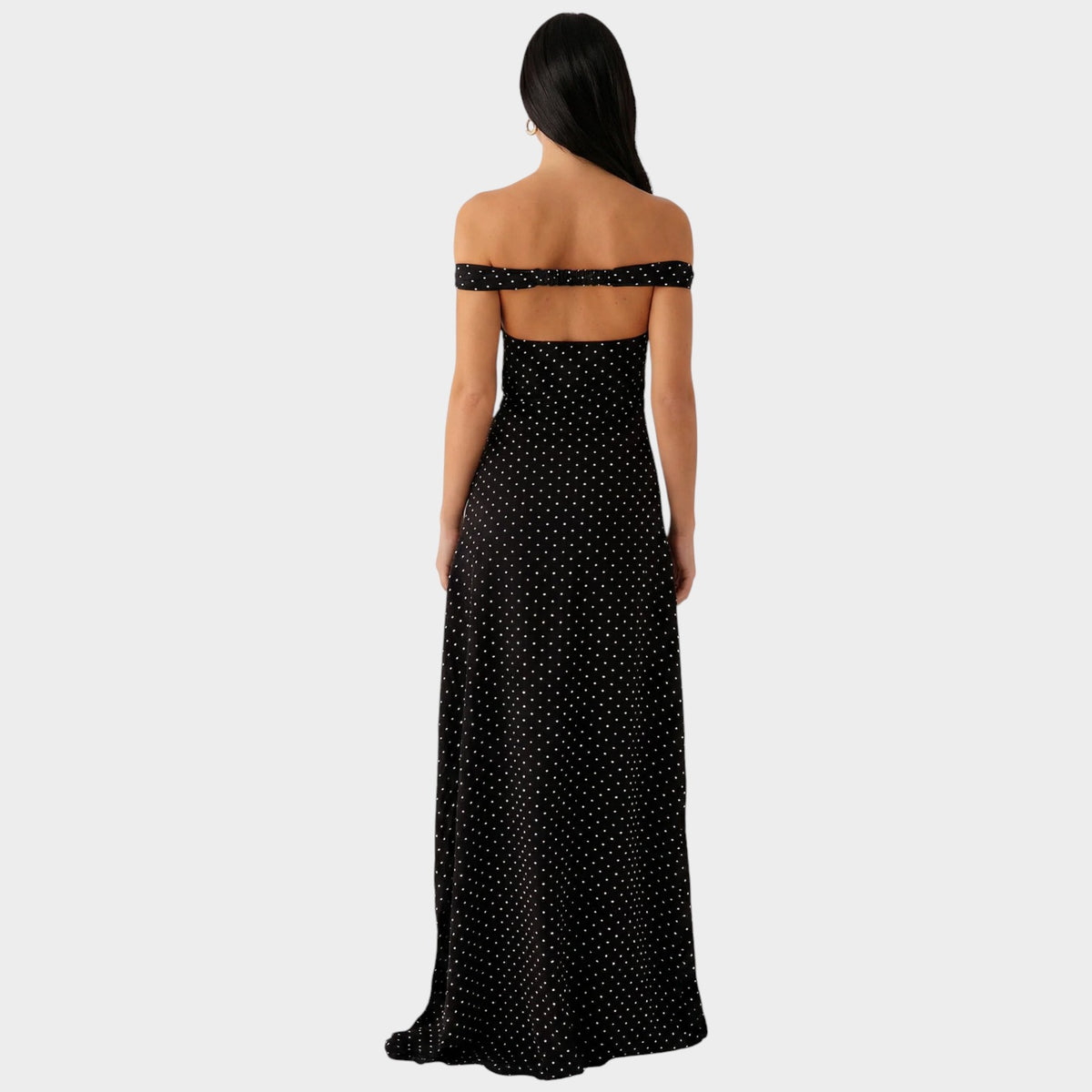 Women’s Polka Dot Maxi Dress with Off-Shoulder Sweetheart Neckline