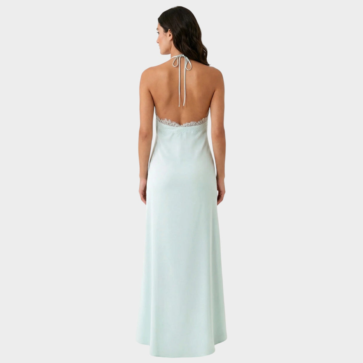 Women’s Halter Neck Maxi Dress with Lace Trim and Open Back