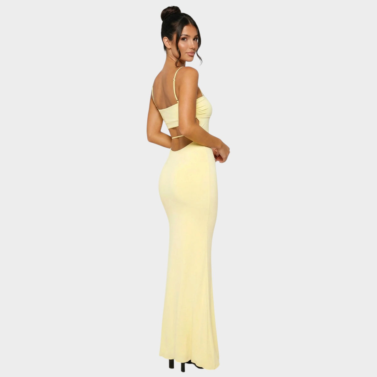 Women’s Bodycon Maxi Dress with Thin Straps and Side Cut-Out Detail