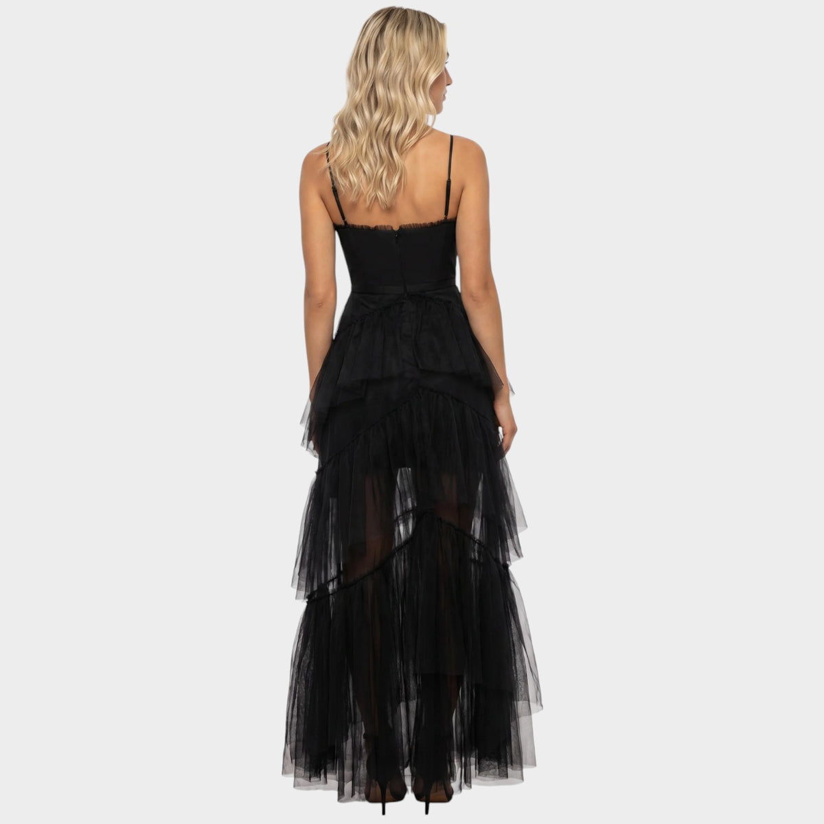 Women’s Mesh Corset Maxi Dress with Spaghetti Straps