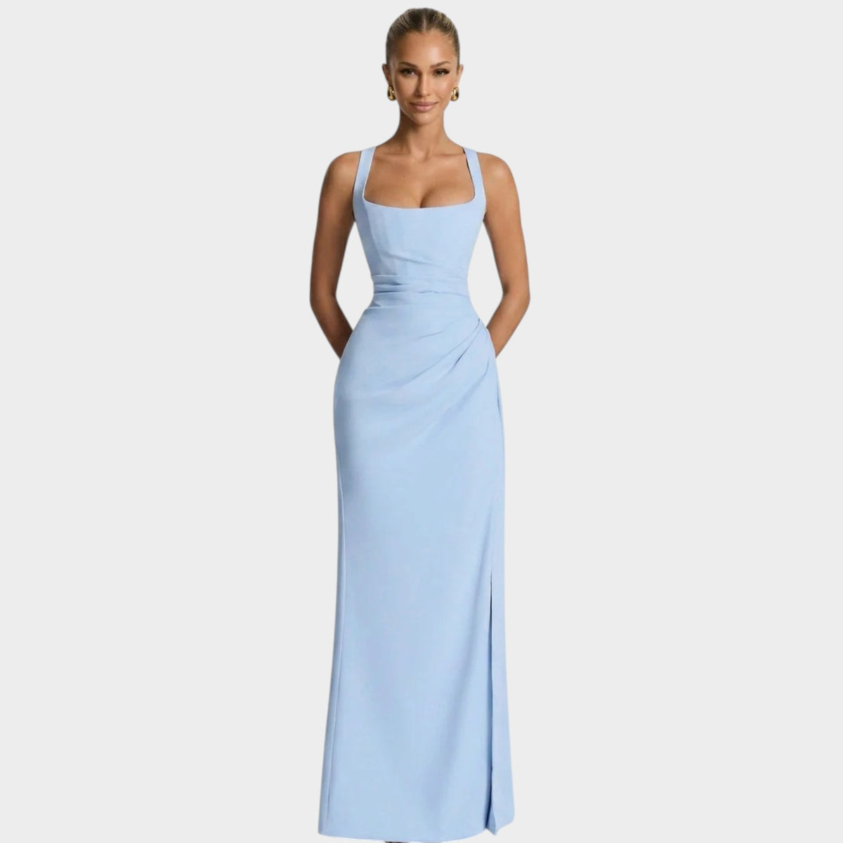 Women’s Square Neck Maxi Dress with Draped Waist