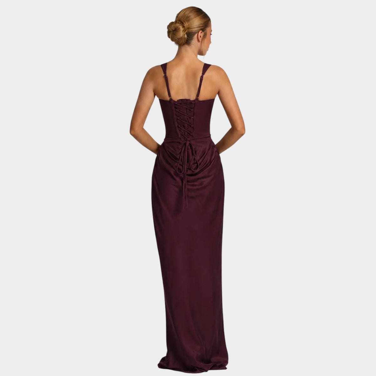 Women’s Corset Maxi Dress with Square Neckline, Draped Skirt and Lace-Up Back