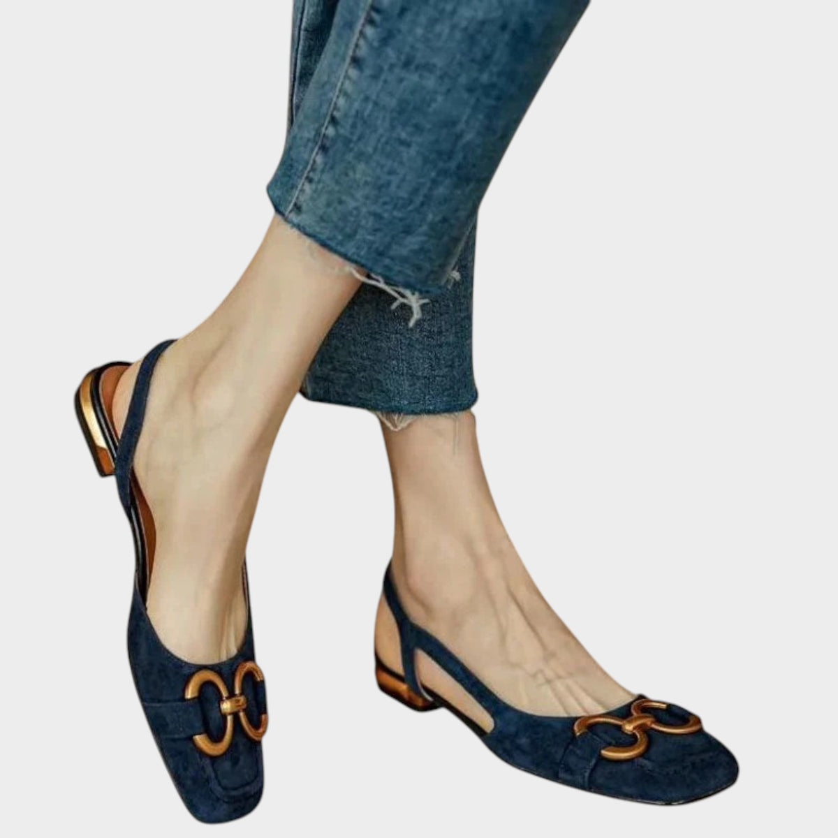 Women’s Leather Slingback Flats Buckle Detail Low Heel