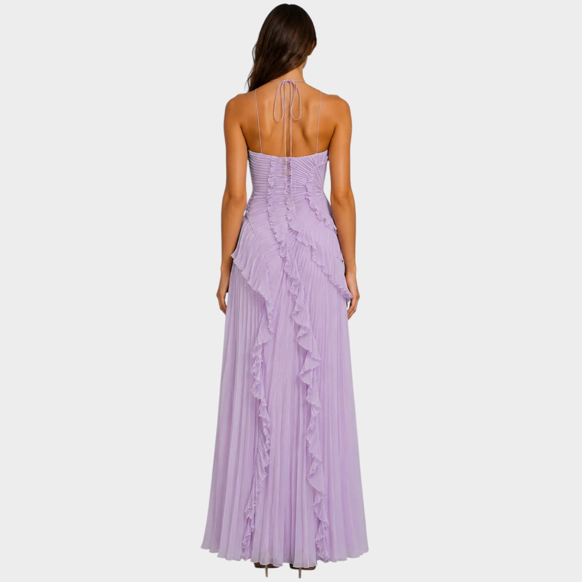 Women’s Halter Neck Maxi Dress with Pleated Ruffles