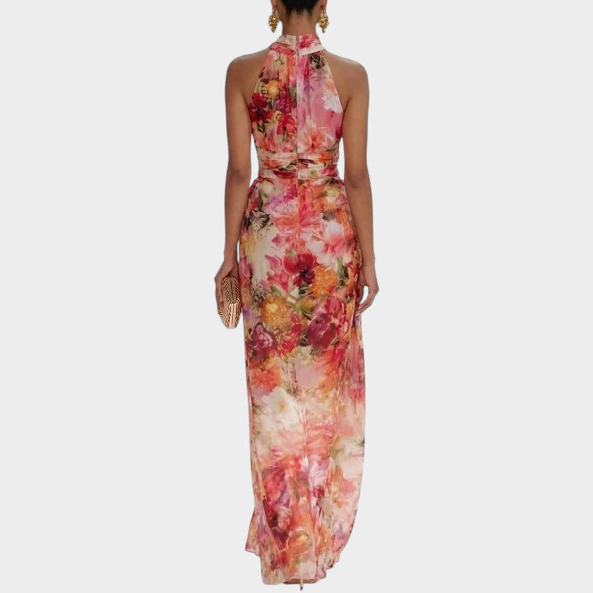 Women’s Floral Maxi Dress with Halter Neckline and Sleeveless Design