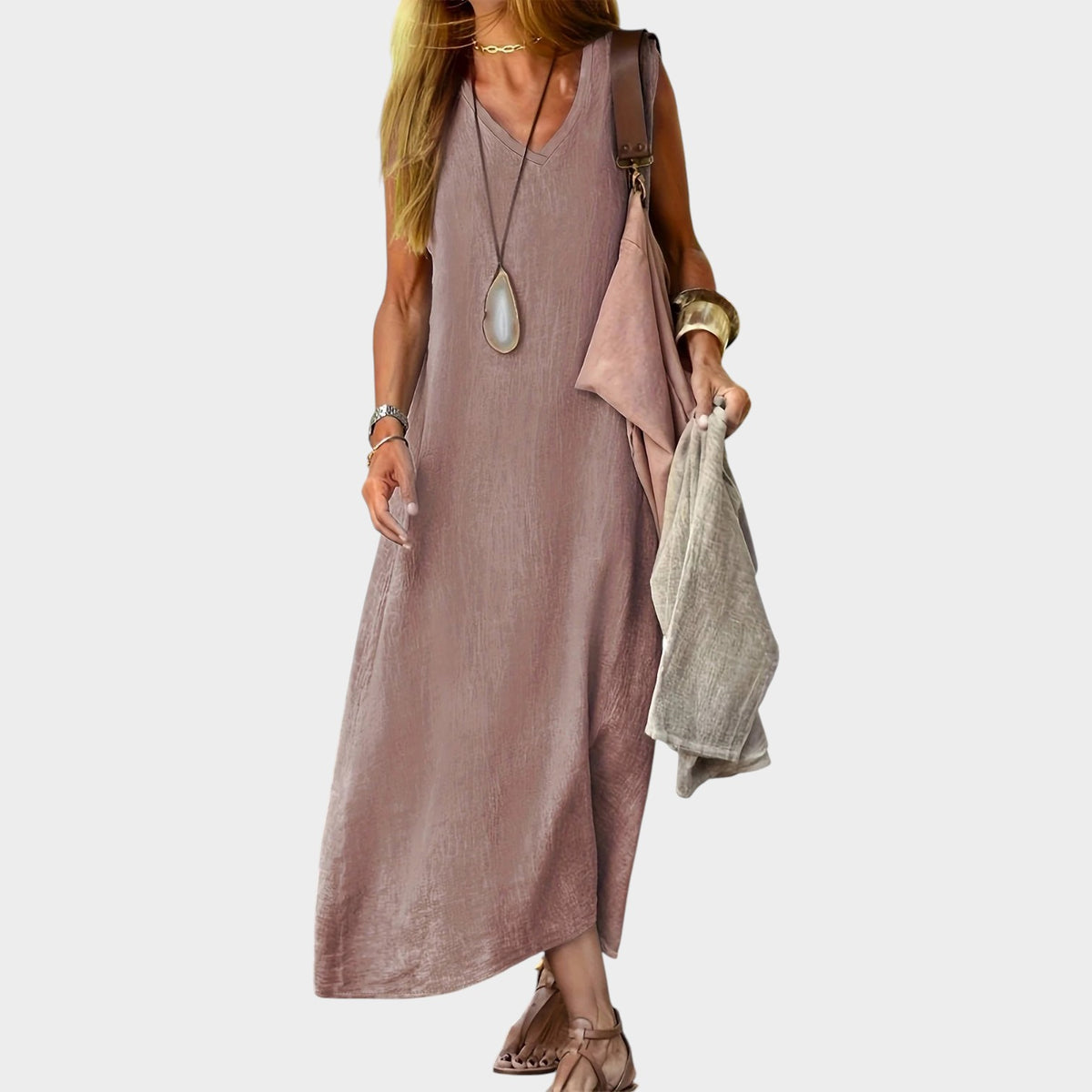 Women’s Sleeveless V-Neck Maxi Dress with Relaxed Fit