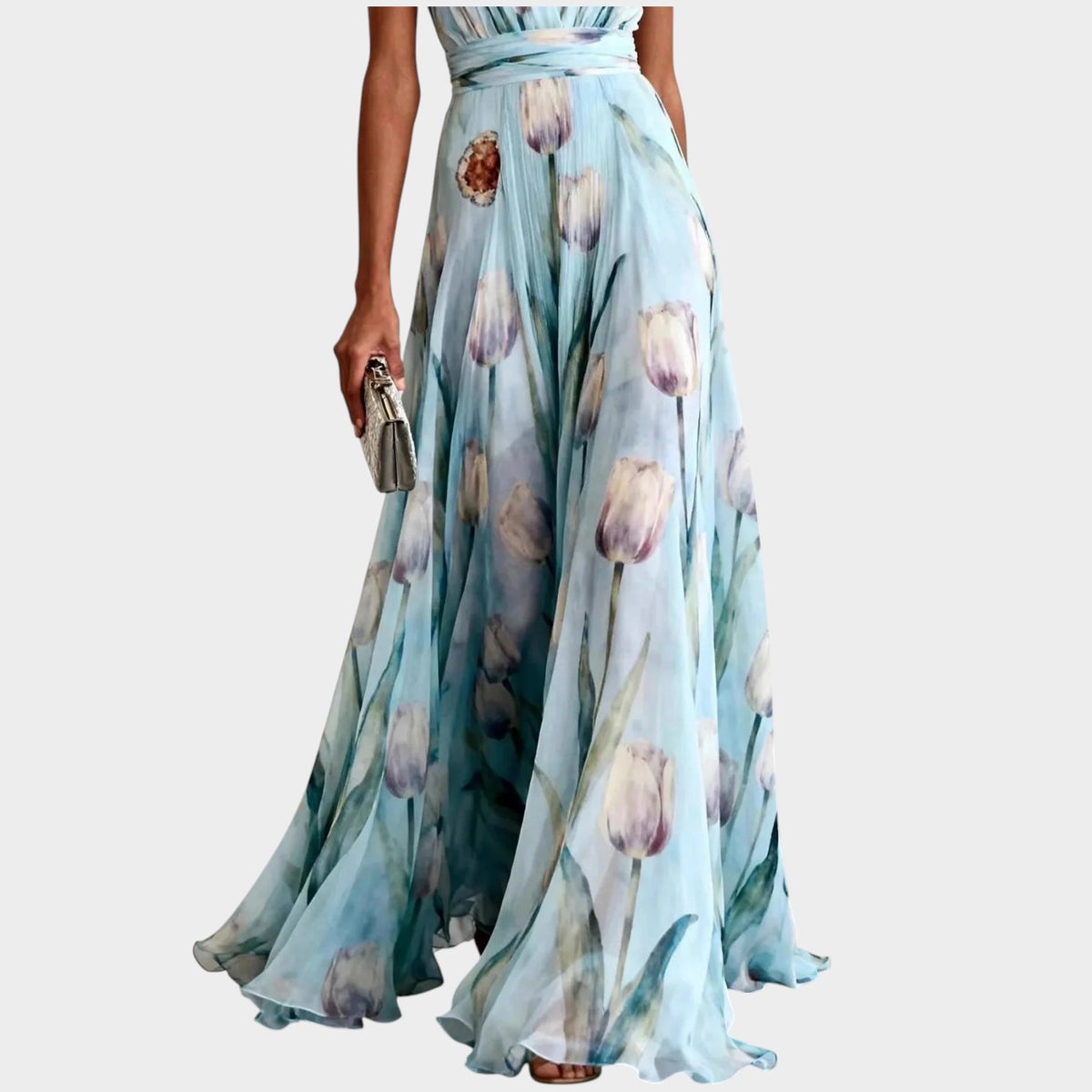 Women’s Floral Print Maxi Dress with Sleeveless Wrap Bodice and V-Neck