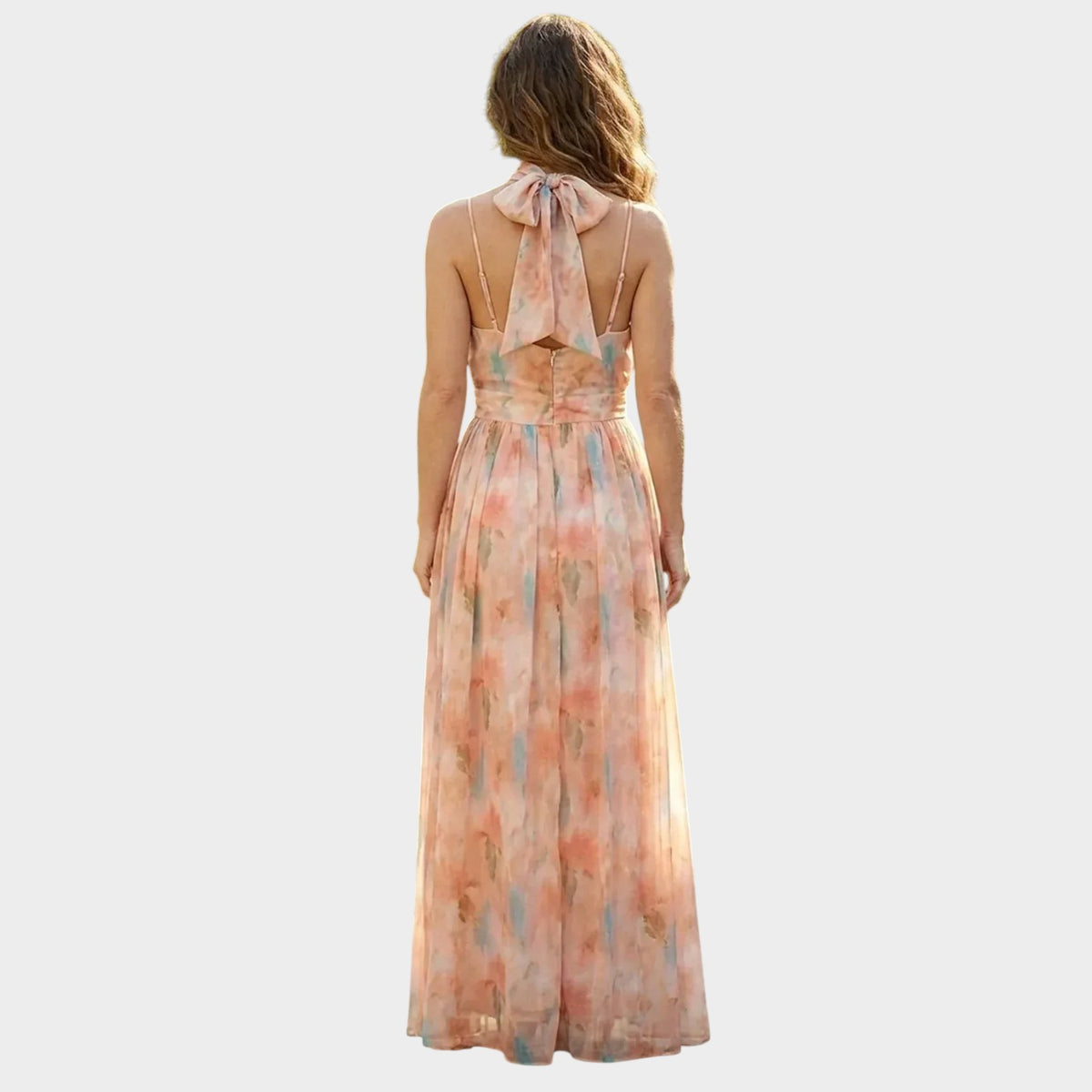 Women’s Halter Neck Maxi Dress Watercolour Print Open Back