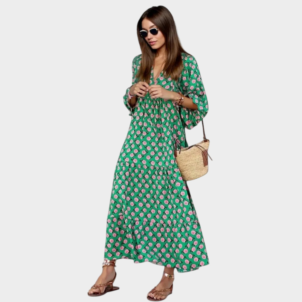 Women’s Polka Dot Maxi Dress with Boho Style and Regular Fit