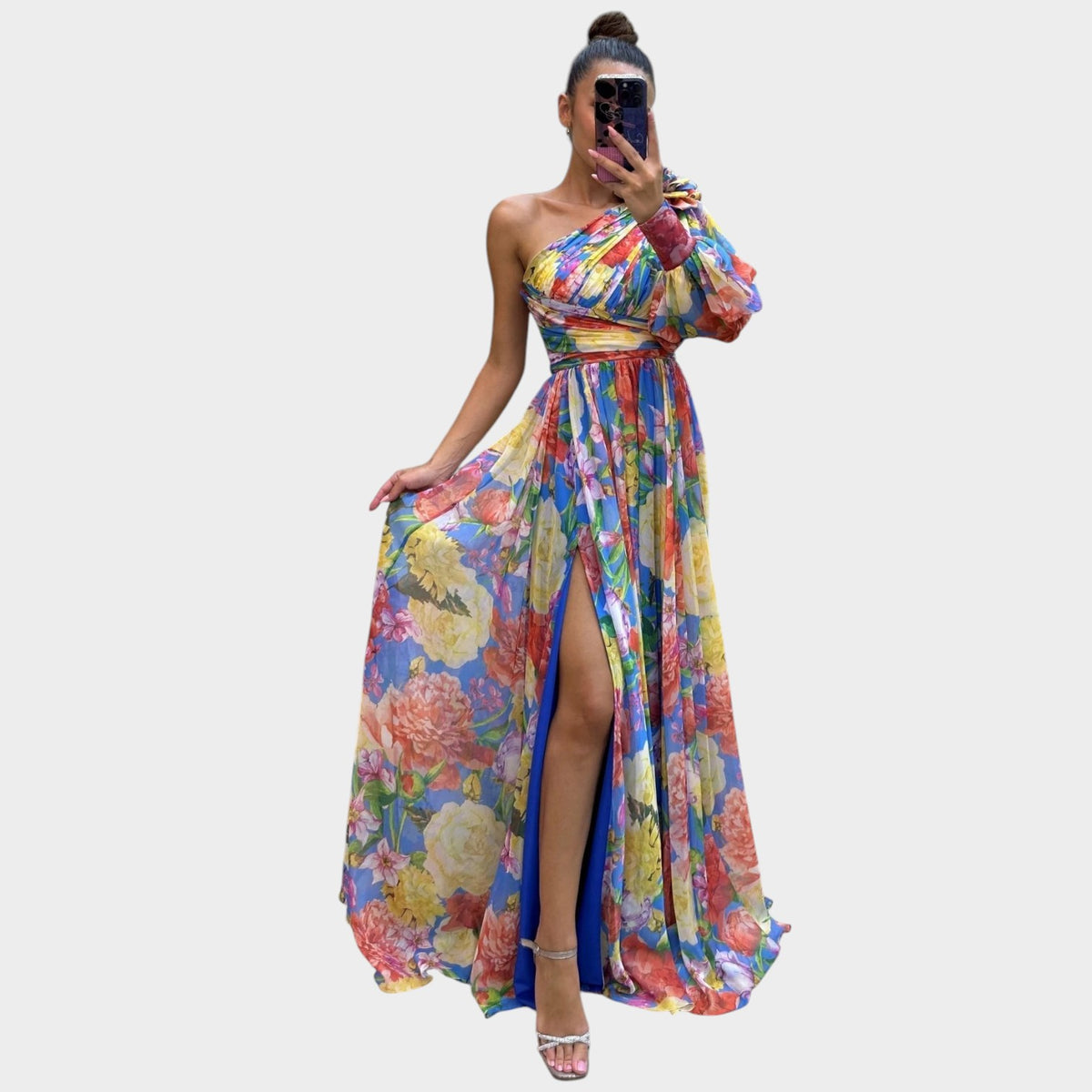 Women’s One-Shoulder Maxi Dress with Draped Waist and High Side Slit