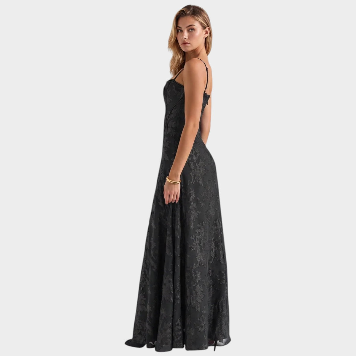 Women’s Corset Maxi Dress with Lurex Floral Pattern