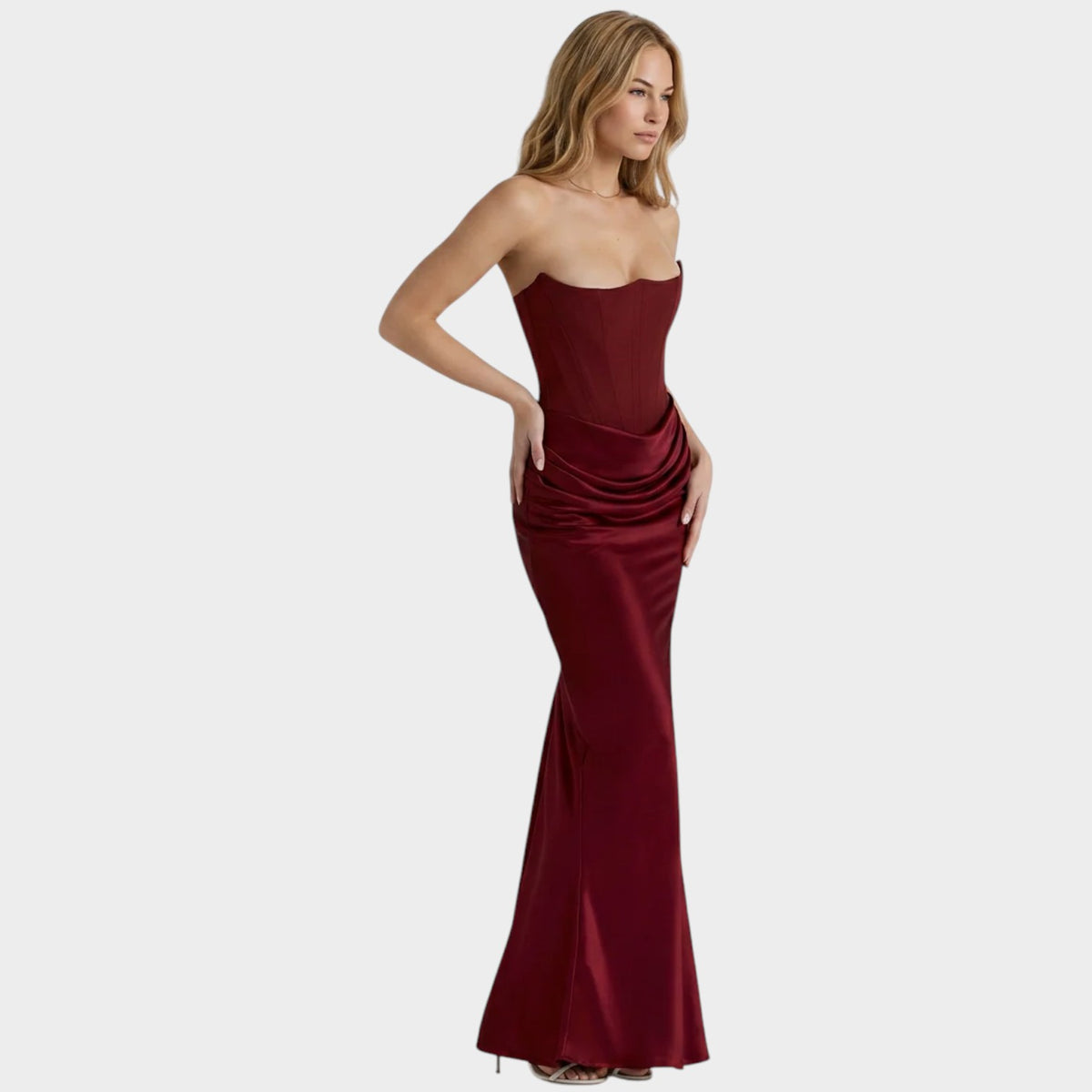 Women’s Strapless Corset Maxi Dress with Draped Waist Detail