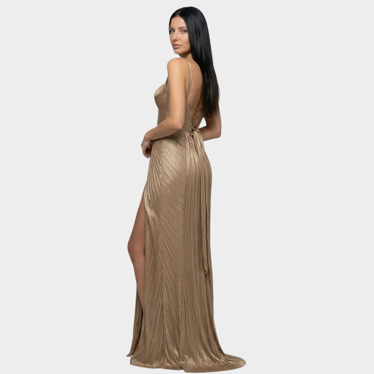 Women’s Pleated Corset Maxi Dress with Sweetheart Neckline and Slim Straps