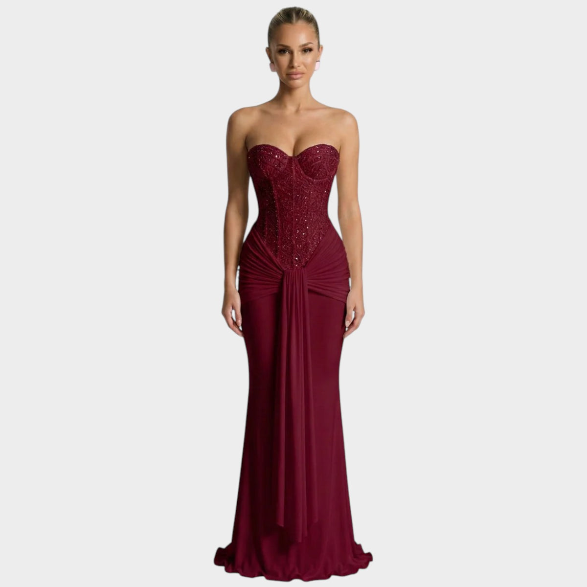 Women’s Strapless Sequin Maxi Dress with Draped Skirt