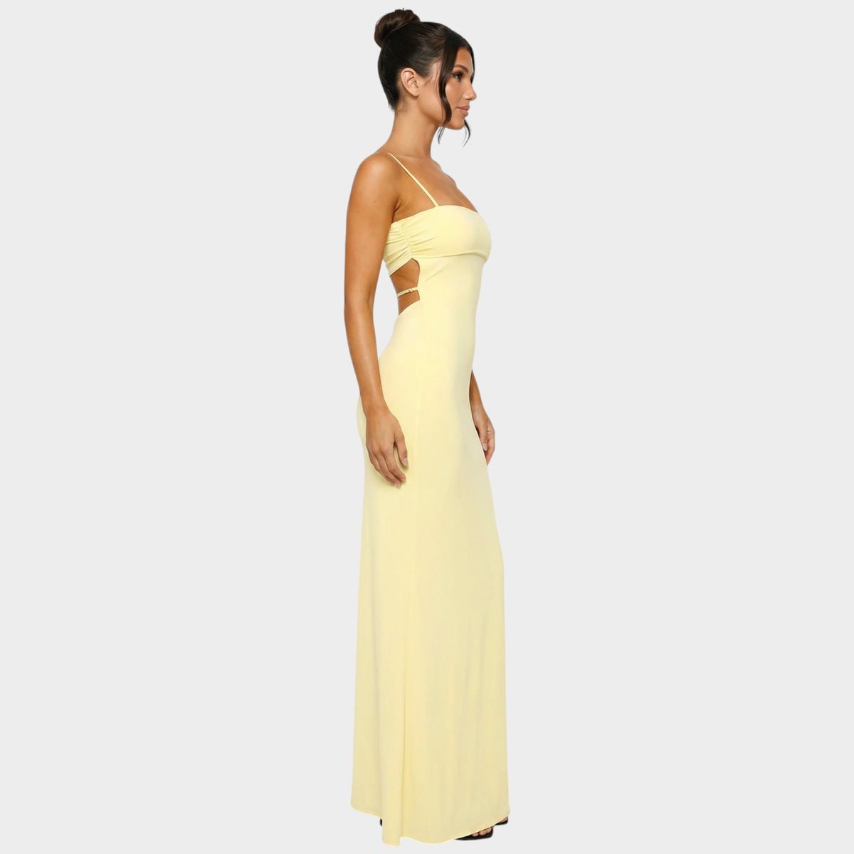 Women’s Bodycon Maxi Dress with Thin Straps and Side Cut-Out Detail