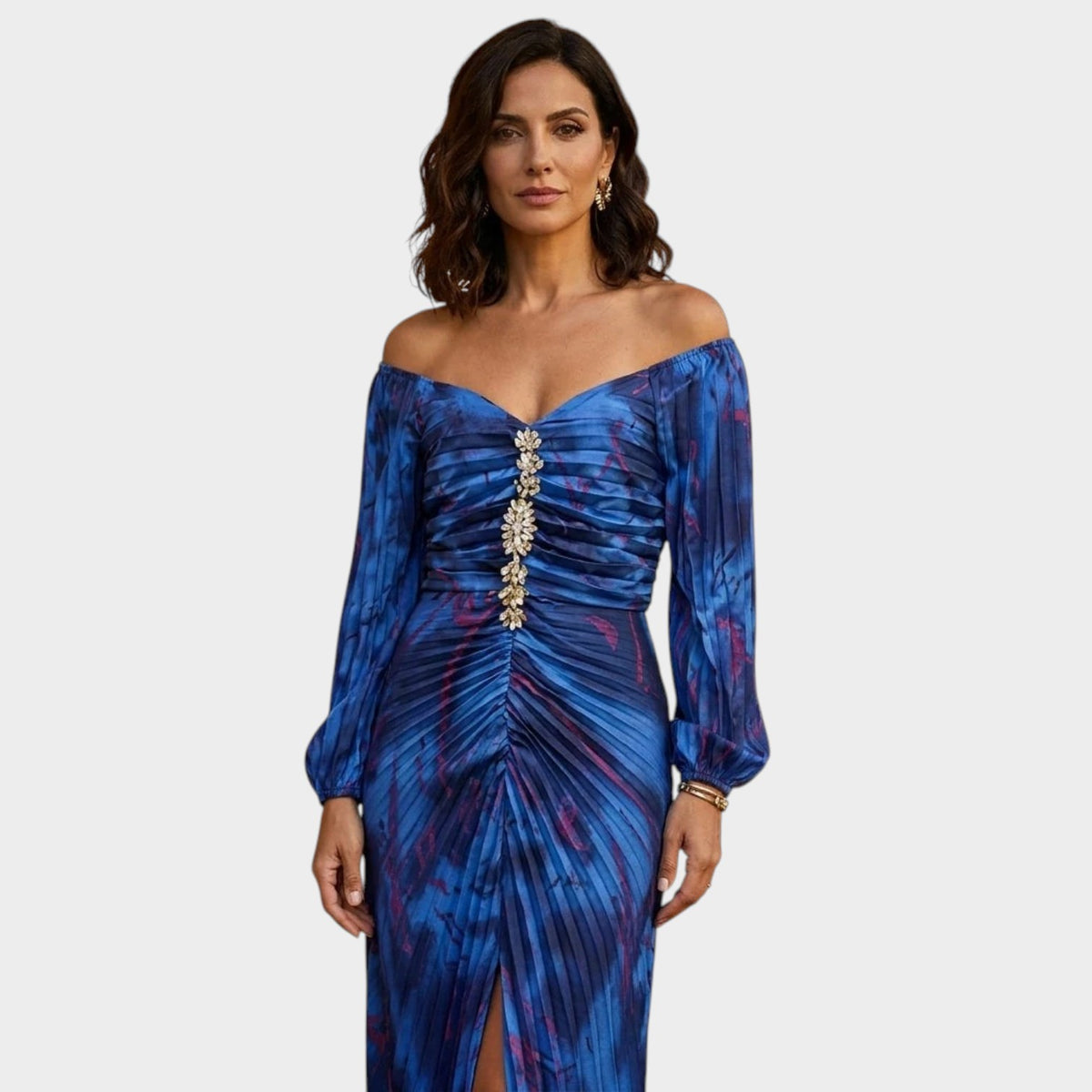 Women’s Floral Maxi Dress Ruched Bodice Off-Shoulder Neckline
