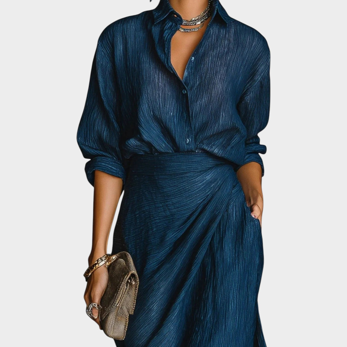 Women’s Maxi Dress with Shirt Collar and Wrap Waist