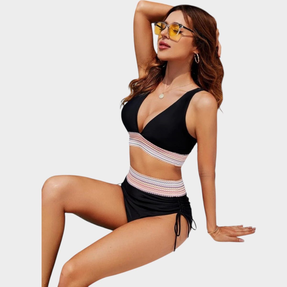 Women’s Swimsuit V-Neck Wide Straps Ruched Waist Push-Up