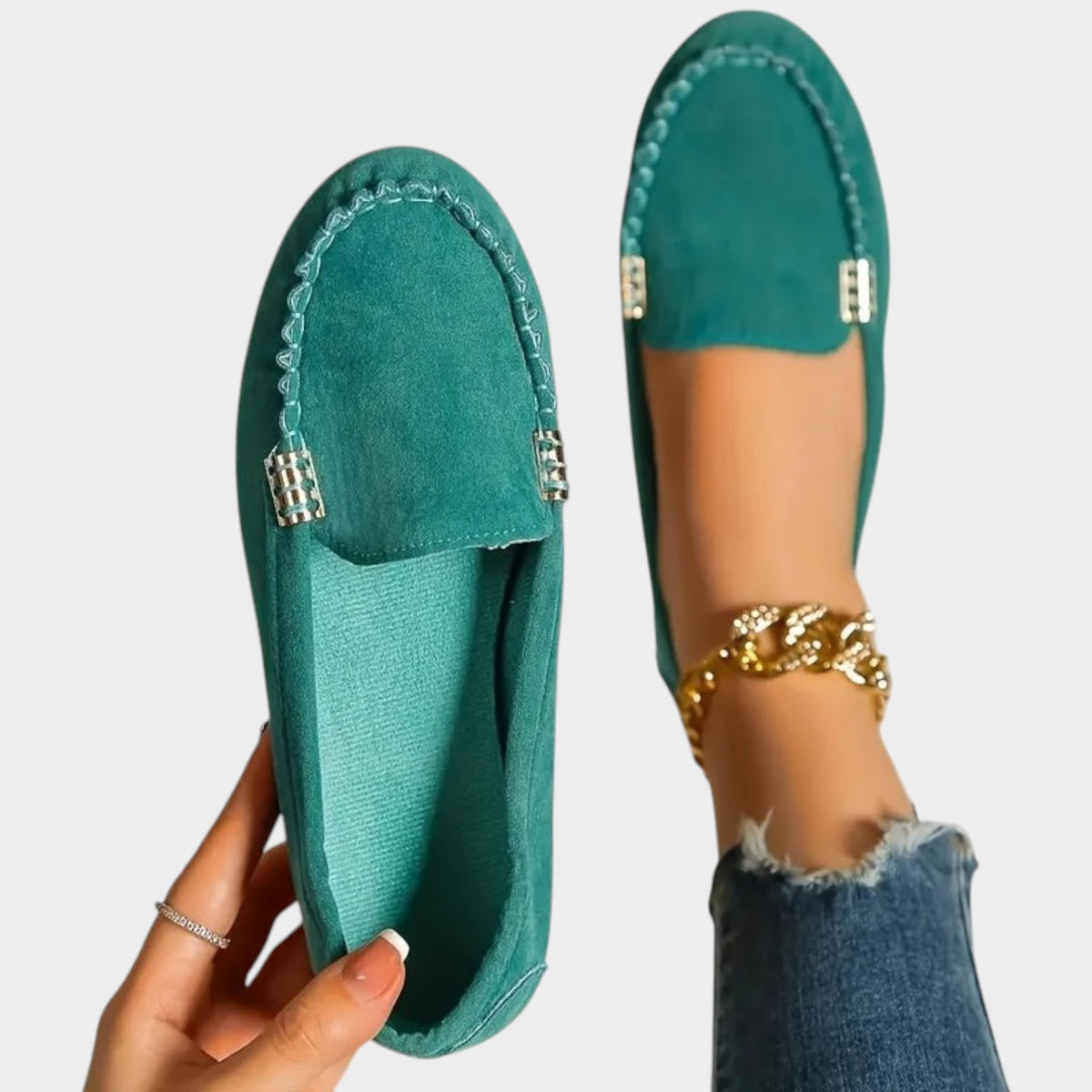 Women’s Loafers Suede Round Toe Stitch Detail