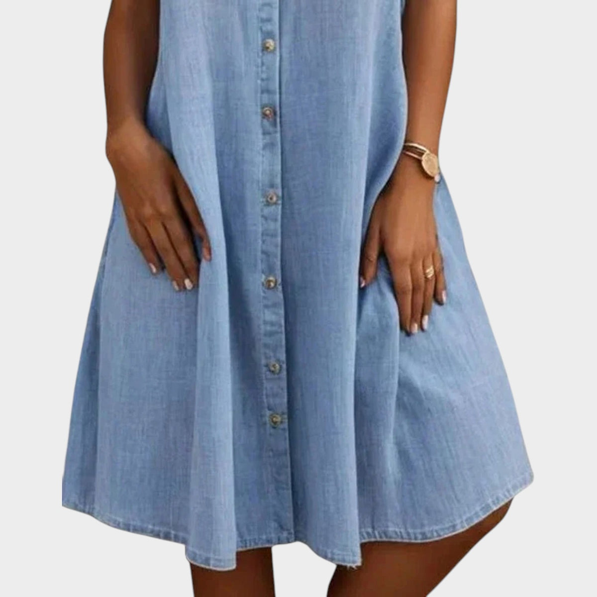 Women’s Denim Shirt Dress with Button Front and Roll-Up Sleeves