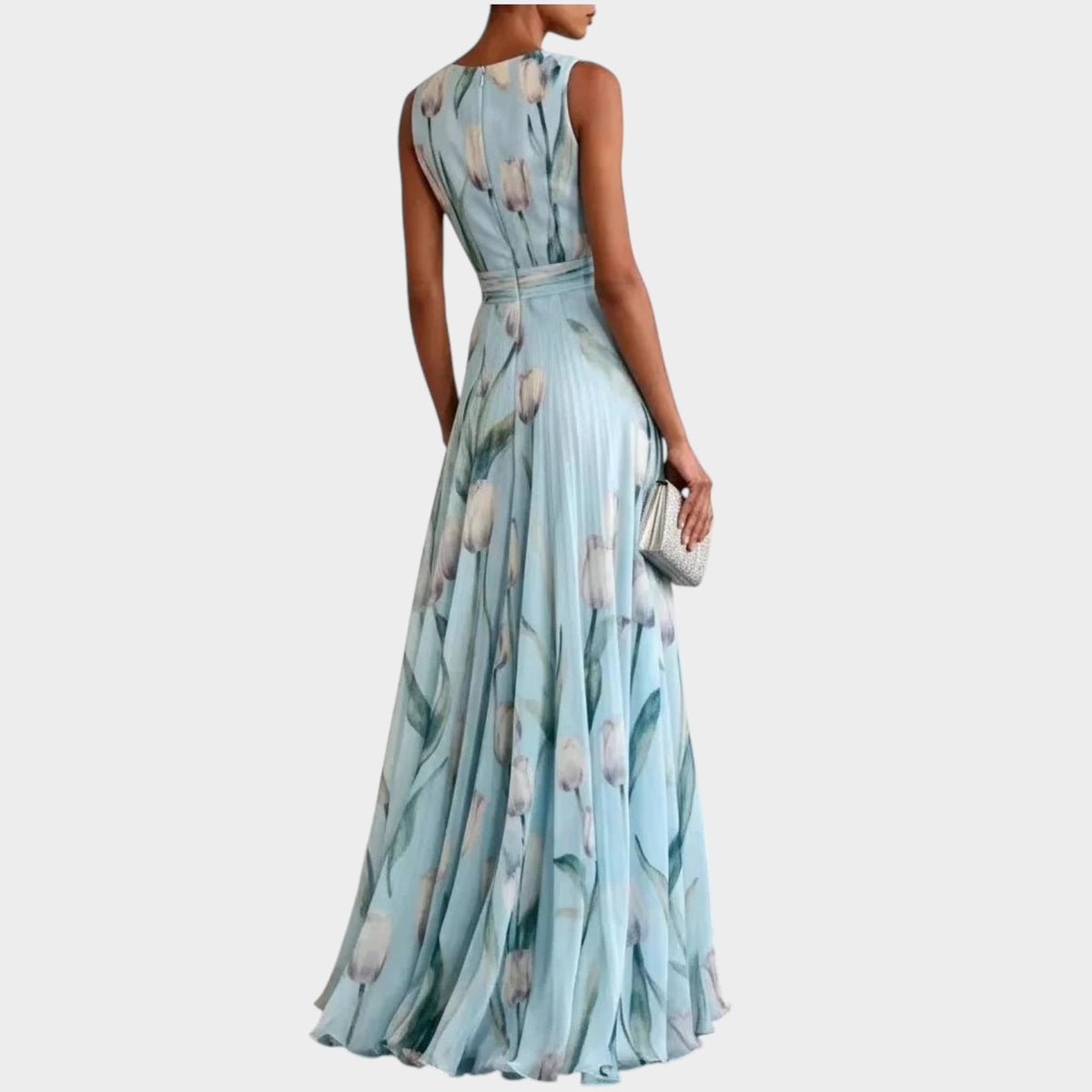 Women’s Floral Print Maxi Dress with Sleeveless Wrap Bodice and V-Neck
