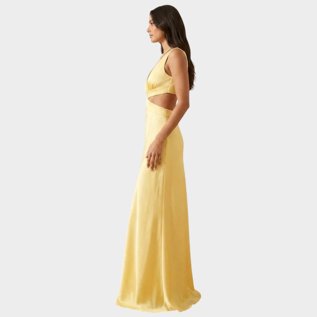 Women’s V-Neck Maxi Dress with Waist Cut-Outs and Flowing Skirt