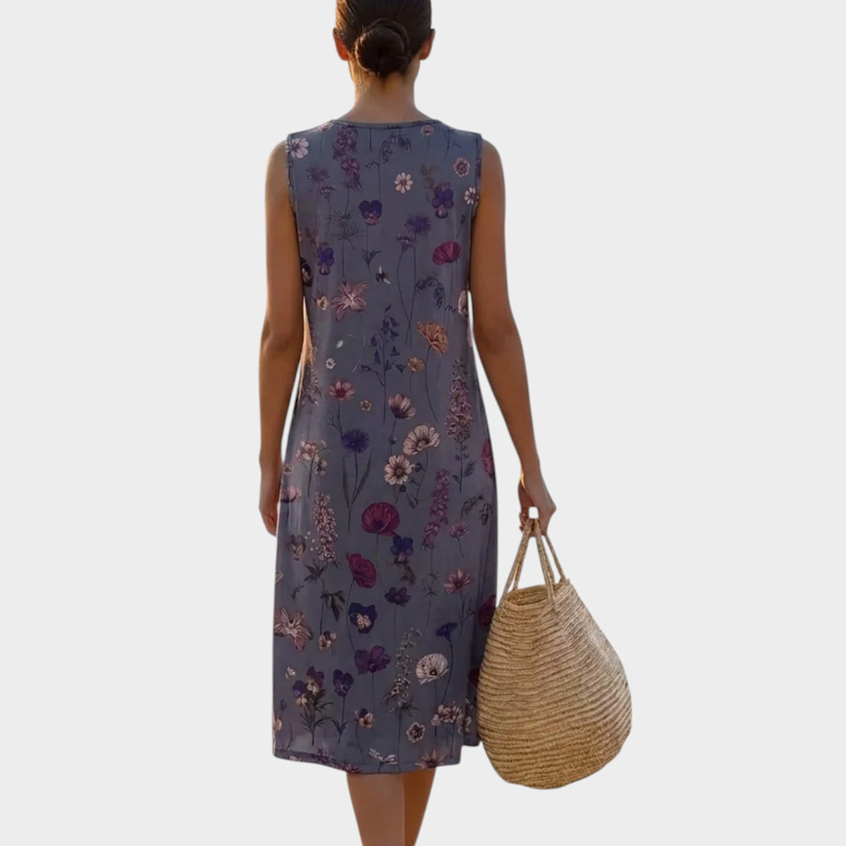 Women’s Vintage Floral Midi Dress Sleeveless Round Neck