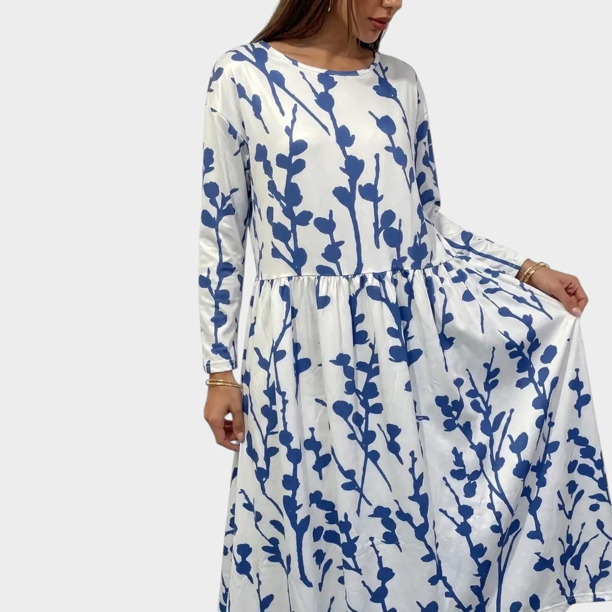 Women’s Midi Dress Floral Print Short Sleeve Round Neck