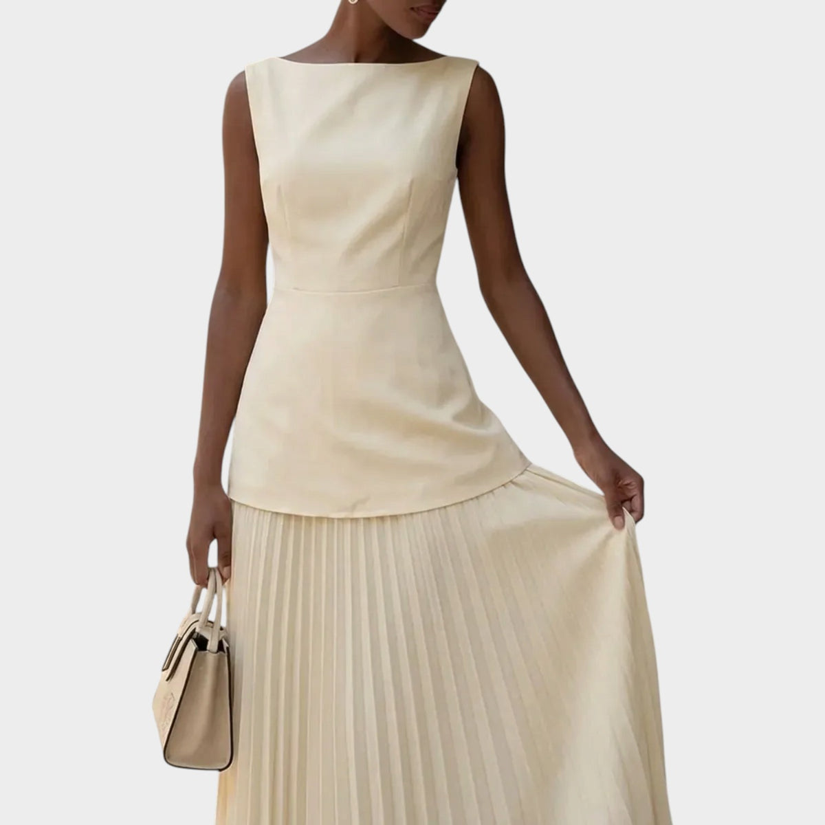 Women’s Sleeveless Maxi Dress with Structured Bodice and Pleated Skirt
