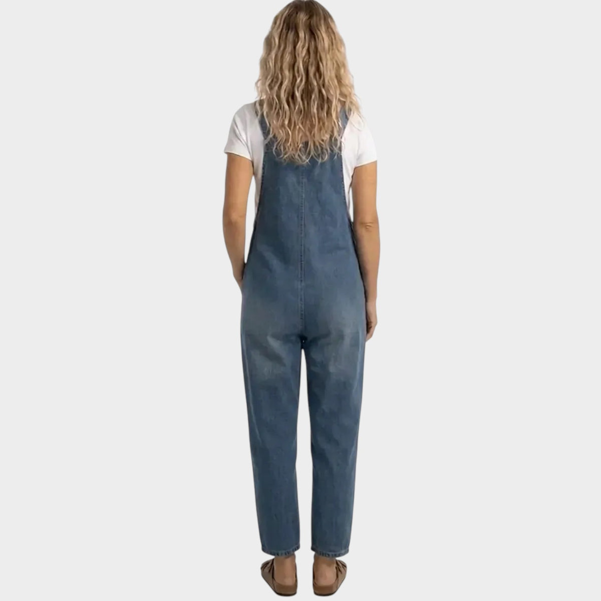 Women’s Denim Overalls Wide-Leg Adjustable Buckle Straps Front Pockets