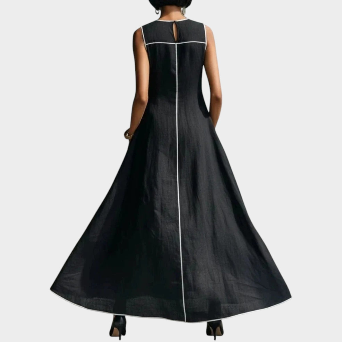 Women’s Sleeveless Maxi Dress with Contrast Trim and Flowing A-Line Skirt