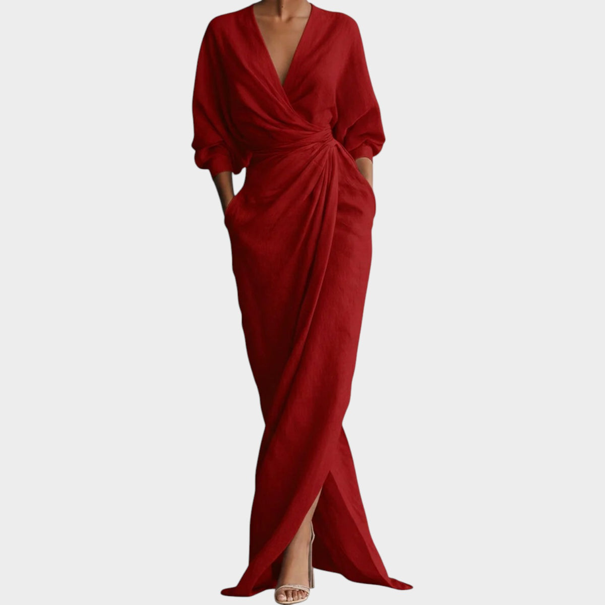 Women’s Maxi Dress with Three-Quarter Sleeves and Side Pockets
