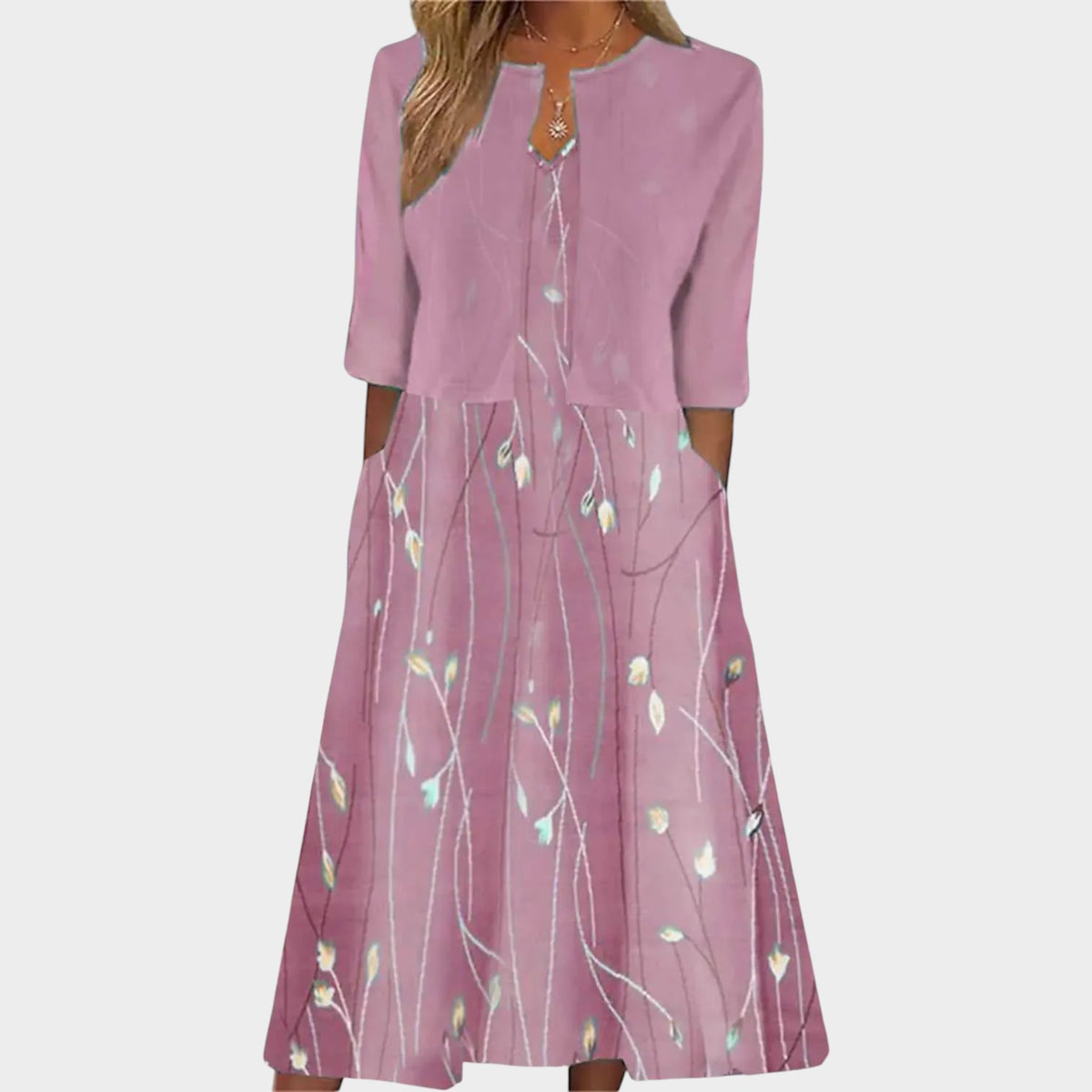 Women’s Two-Piece Midi Dress Floral Print Round Neck Half Sleeve