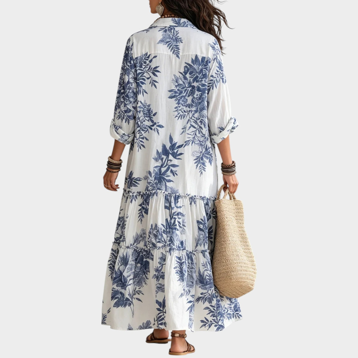 Women’s Floral Maxi Dress with Button-Down Front and Relaxed Fit