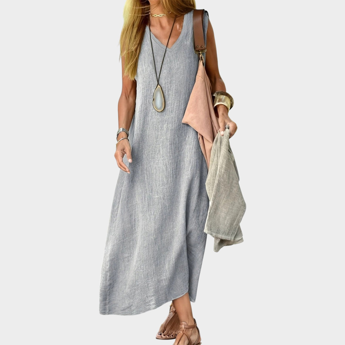 Women’s Sleeveless V-Neck Maxi Dress with Relaxed Fit