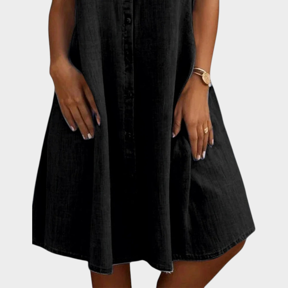 Women’s Denim Shirt Dress with Button Front and Roll-Up Sleeves