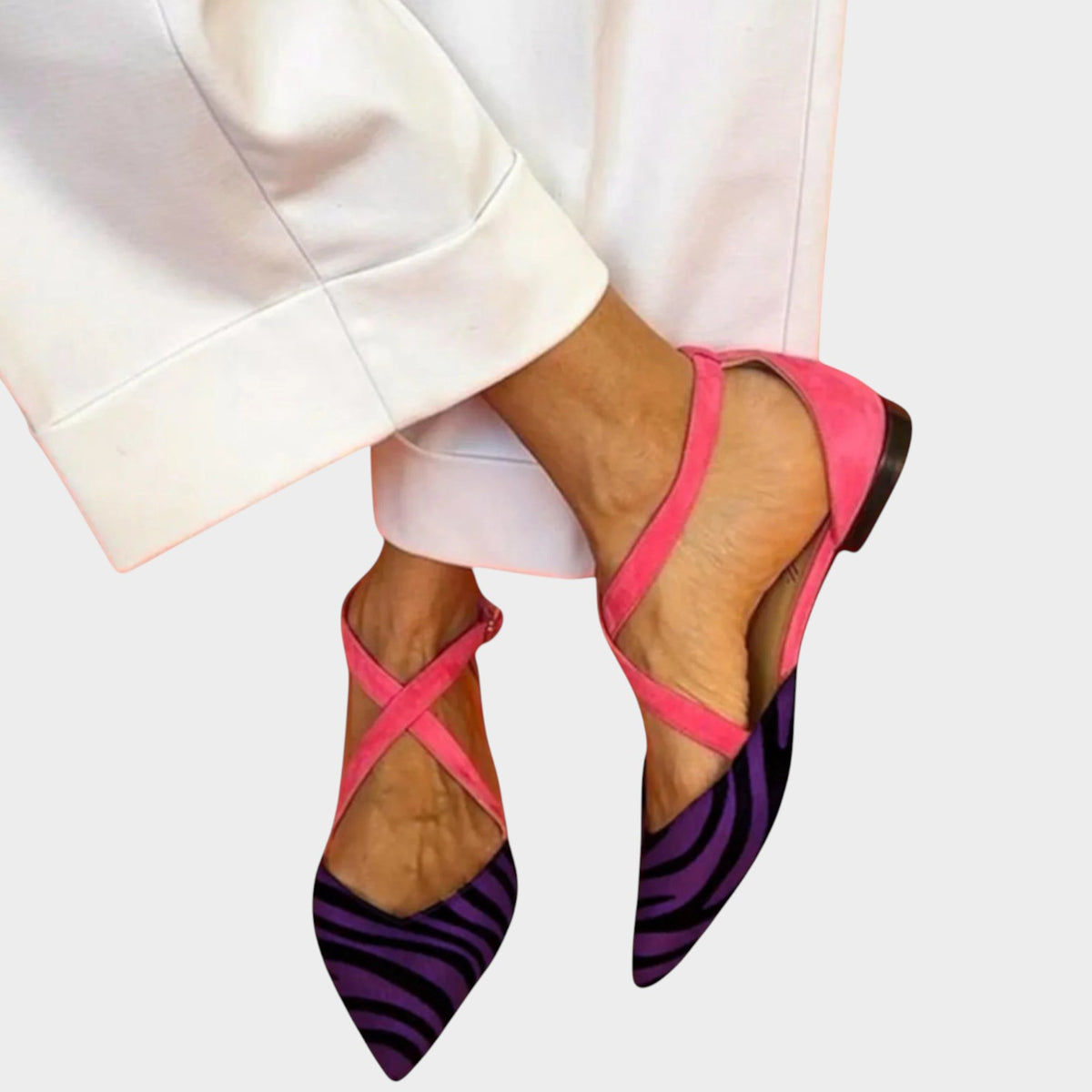 Women’s Slingback Heels Pointed Toe Striped Pattern Cross-Strap